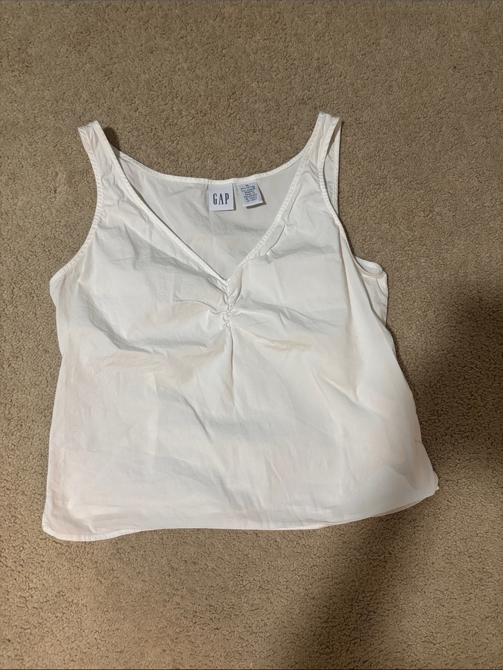 GAP White V-Neck Gathered Front Camisole
